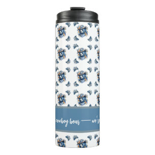 Garrafa Térmica Urso Caubói Ocidental - Urso Azul com Bandana Flor