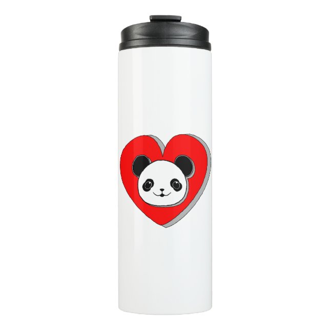 Garrafa Térmica Urso De Panda Bonito E Desenho De Coração Vermelho (Frente)