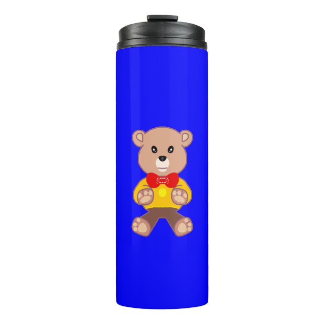 Garrafa Térmica Urso de pelúcia-branca no Tumbler térmico azul (Frente)