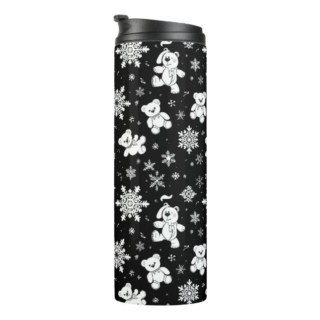 Garrafa Térmica Urso de Pelúcia Branco e Floco de Neve Padrão Sem  (Rotação à direita)