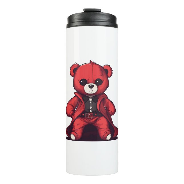 Garrafa Térmica Urso de pelúcia fofo menino vermelho (Frente)
