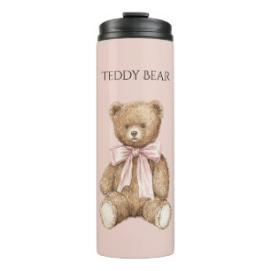 Garrafa Térmica Urso de Pelúcia Marrom Laço Rosa