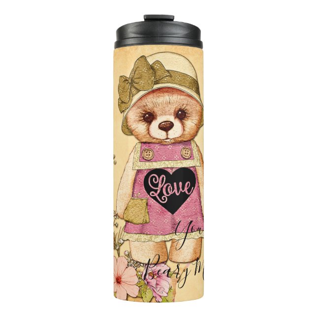 Garrafa Térmica Urso de valentine retrô fofo (Frente)