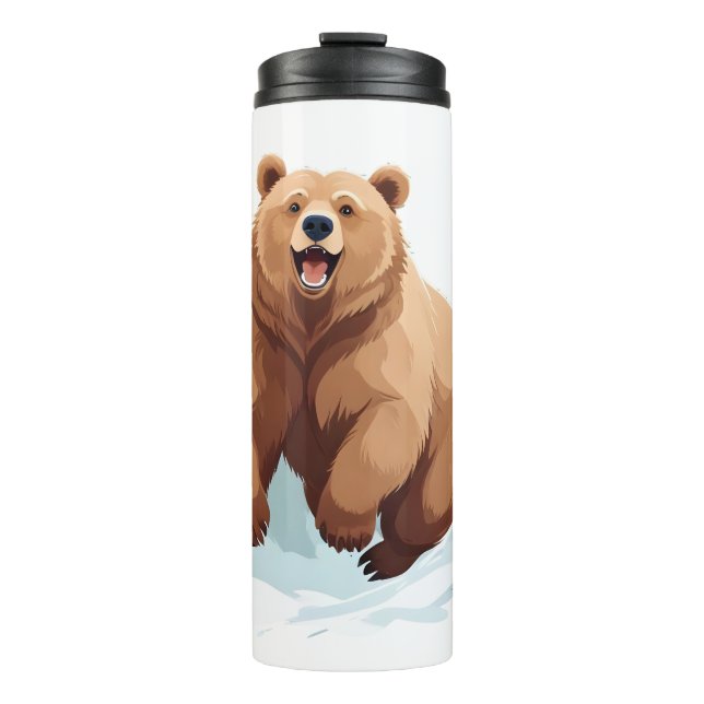 Garrafa Térmica Urso Feliz Brincadeira Saltando Na Floresta Aérea (Frente)