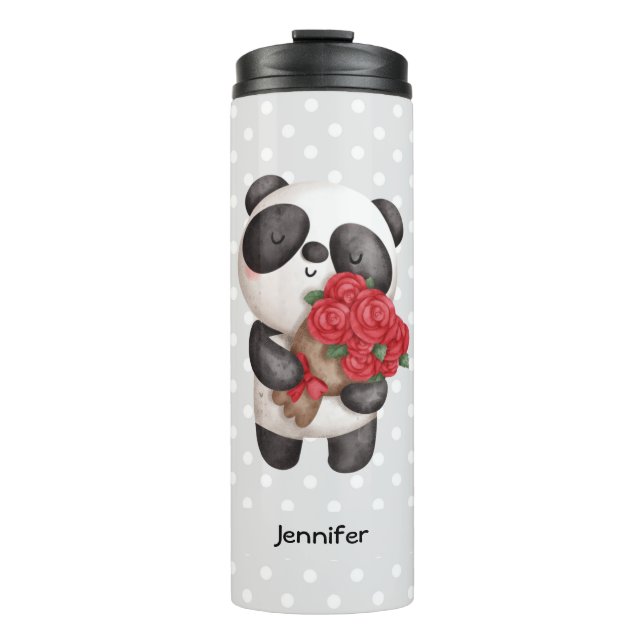 Garrafa Térmica Urso Panda Bonito com Rose Bouquet (Frente)