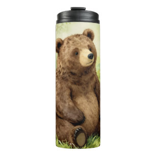Garrafa Térmica Urso vintage e borboletas em um jardim