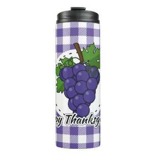 Garrafa Térmica Uva na Xadrez Violeta - Feliz Ação de Graças