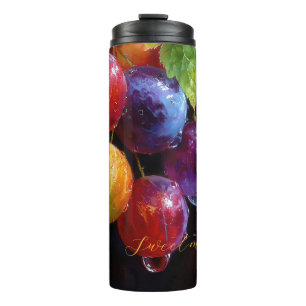 Garrafa Térmica Uvas Vibrantes em Aquarela e Gotículas de Orvalho