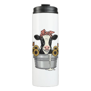 Garrafa Térmica Vaca Antiga em Tubo Girassol Borboleta Vetor Desi
