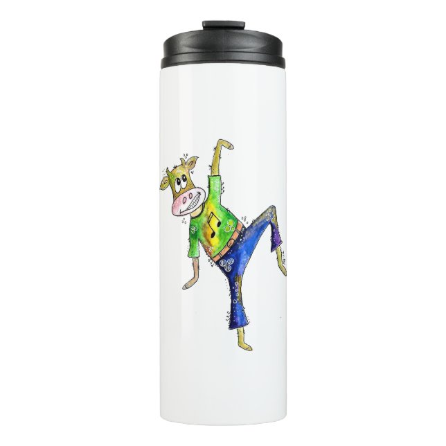 Garrafa Térmica Vaca branca dançante (Frente)