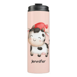 Garrafa Térmica Vaca feliz em um chapéu vermelho