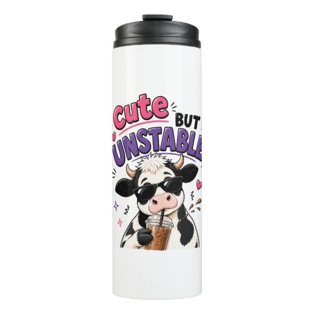 Garrafa Térmica Vaca fofa mas instável com café com gelo (Frente)