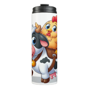 Garrafa Térmica vaca/galinha de desenho animado