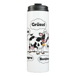 Garrafa Térmica Vaca suíça Grüezi Bonjour Ciao Suiça