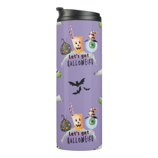 Garrafa Térmica "Vamos Obter Alho Estranho" Funky Halloween Roxo (Rotação à direita)