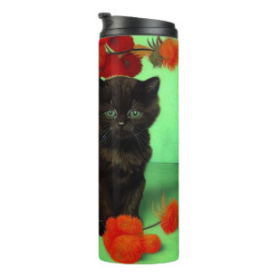Garrafa Térmica Van Gogh Black Kitten Red Flowers