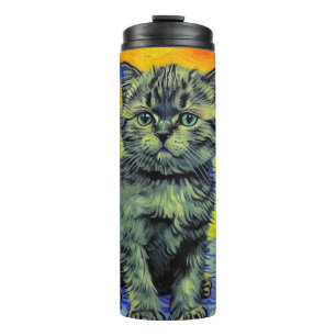 Garrafa Térmica Van Gogh Style Cat Sunset Beach