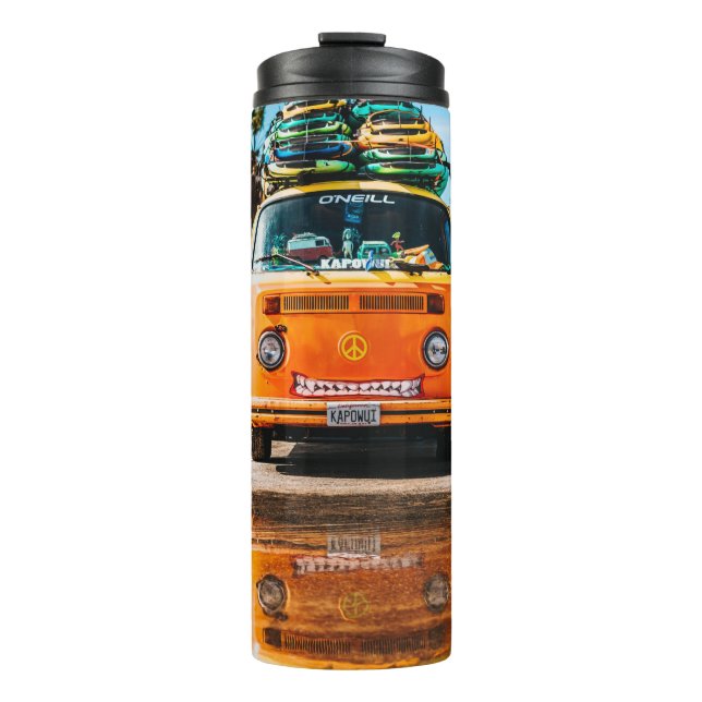 Garrafa Térmica van laranja com prancheta no topo (Frente)