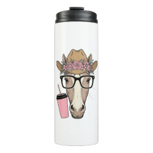 Garrafa Térmica Vaqueira Antiga Cavalo Com Flores e Bebida Rosa