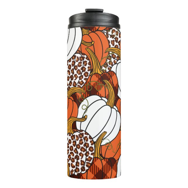 Garrafa Térmica  Várias abóboras. Leopardo, laranja, branco e bufo (Frente)