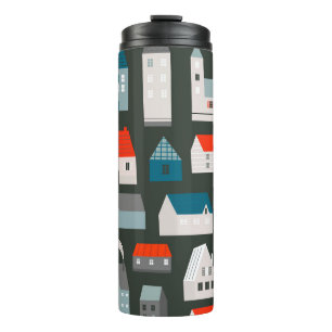 Garrafa Térmica Várias pequenas casas. Estilo de corte de papel. P