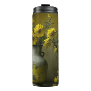 Garrafa Térmica Vaso Antigo de Flores Amarelas
