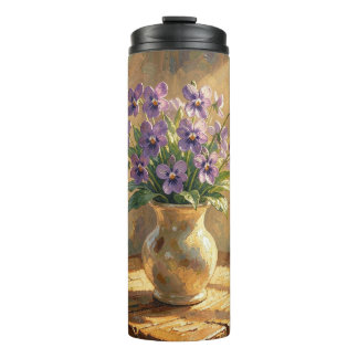 Garrafa Térmica Vaso de Violetas Roxas Impasto