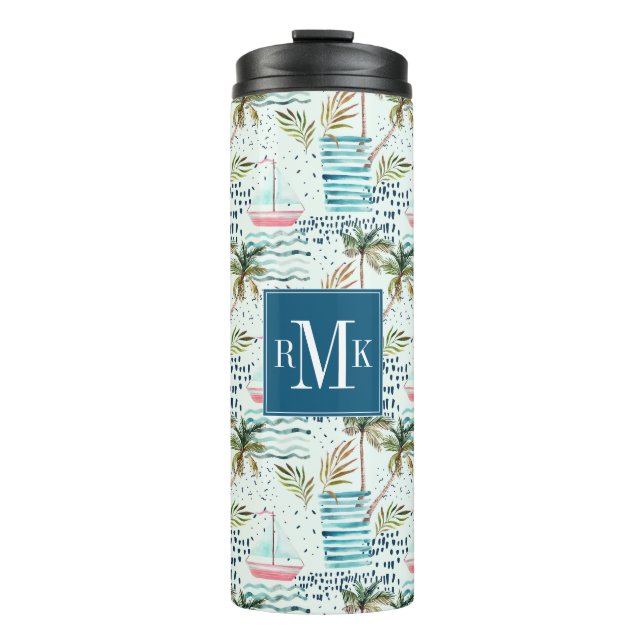 Garrafa Térmica Veleiro da aguarela com teste padrão da palmeira (Frente)