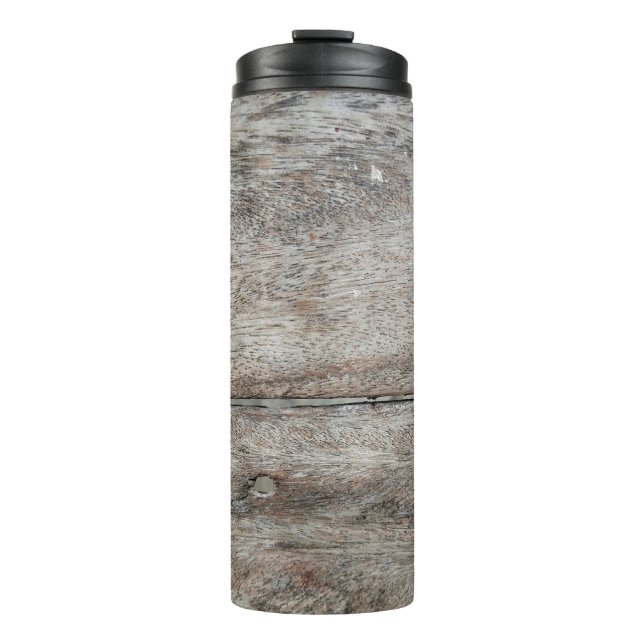 Garrafa Térmica Velha prancha de madeira fechada como fundo (Frente)