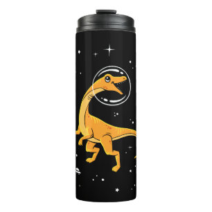 Garrafa Térmica Velociraptor amarelo e alaranjado Dinos no espaço