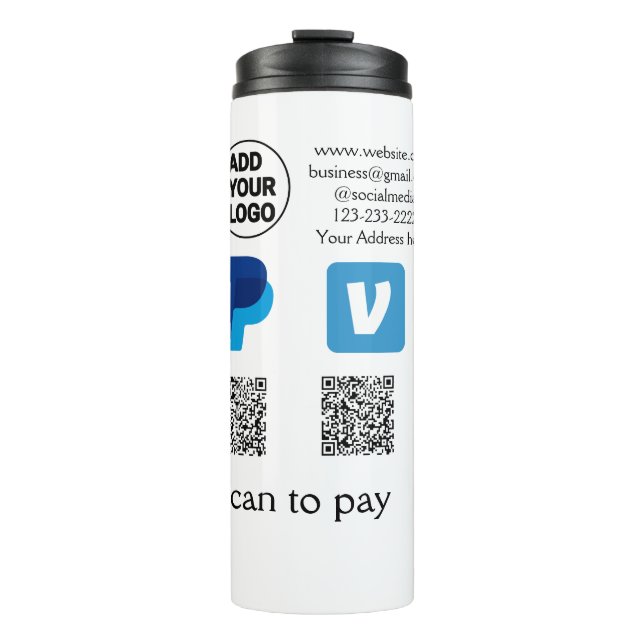 Garrafa Térmica Venmo paypal digitalizar para pagar adicionar códi (Frente)