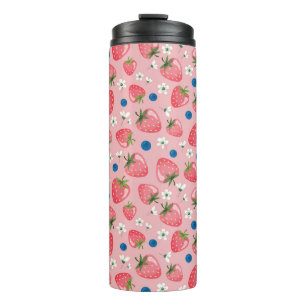 Garrafa Térmica Verão de morango, fundo feminino de desenho animad