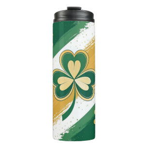 Garrafa Térmica VERDE E Dourado TREVO CELTA IRLANDÊS E LISTRAS