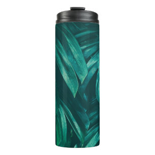 Garrafa Térmica Verde escuro, folhagem tropical da selva.