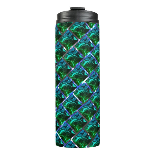 Garrafa Térmica Verde esmeralda e curvas, de grau soluto niquelada (Frente)