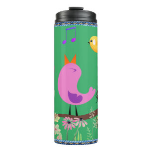 Garrafa Térmica Verde Mar - Aves (com iniciais) Copo Tumbler Térmi