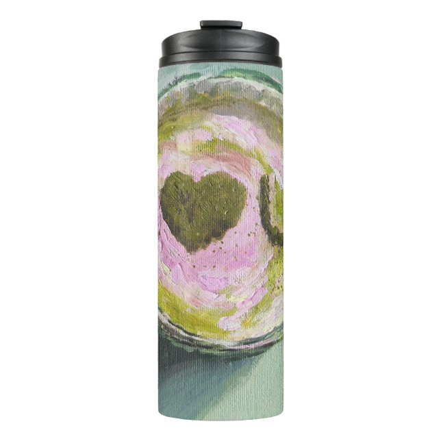 Garrafa Térmica Verde Rosa Matcha Adora Tea Art Moderna Ainda Vida (Frente)