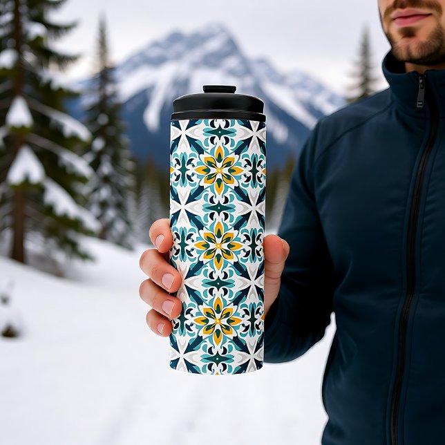 Garrafa Térmica 💛 💚 VerdeSol Azulejo Harmony (VerdeSol Azulejo Harmony Thermal Tumbler)