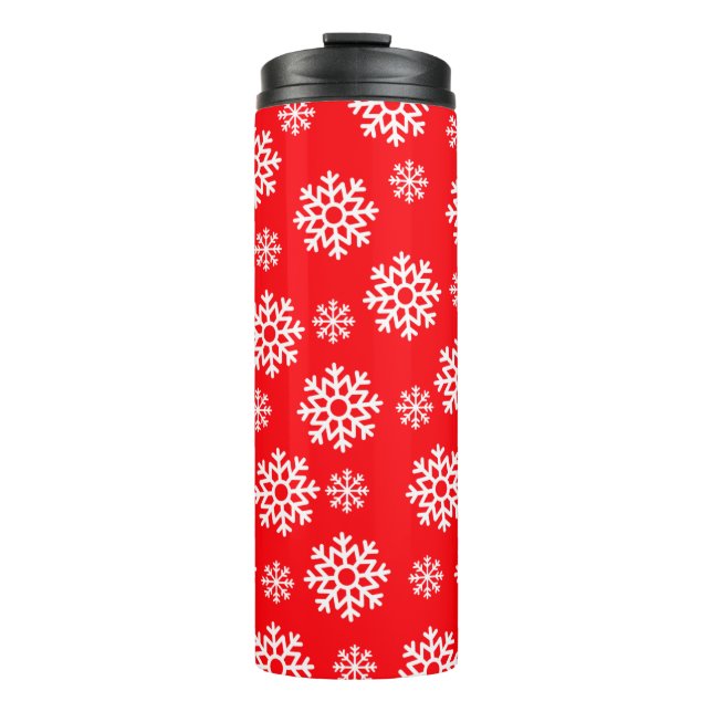 Garrafa Térmica Vermelho com Flocos Brancos de Neve (Frente)