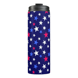 Garrafa Térmica Vermelho Ousado, Azul Patriótico e Estrelas Branca