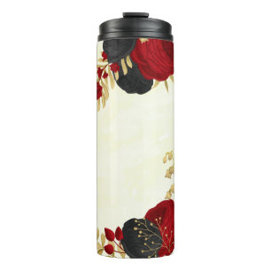 Garrafa Térmica vermelho preto & floral dourado