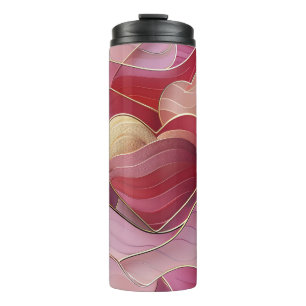 GARRAFA TÉRMICA VERMELHO ROSA OURO ABSTRATO VALENTINE ONDAS & CORA