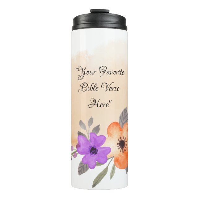 Garrafa Térmica Verso de Bíblia Personalizado no Fundo de Pêssego  (Frente)