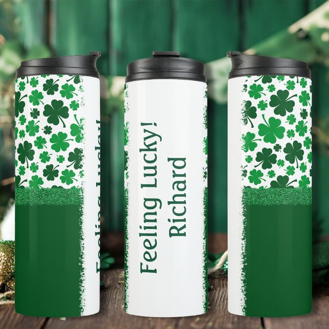 Garrafa Térmica Vestido de Quatro Folhas, adicione seu nome para R (Four-Leaf Clover Add Your Name for St. Paddy’s Day Thermal Tumbler)