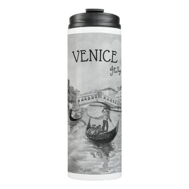 Garrafa Térmica Viagem Itália - souvenir preto e branco de VENICE (Frente)