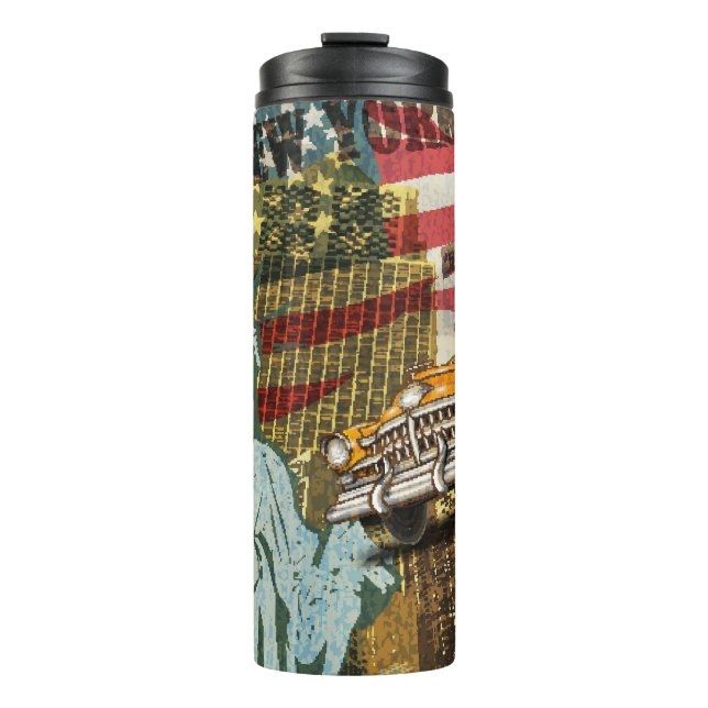 Garrafa Térmica Viagens vintage de Nova Iorque. (Frente)