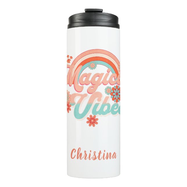 Garrafa Térmica Vibes mágicas do arco-íris retrô (Frente)