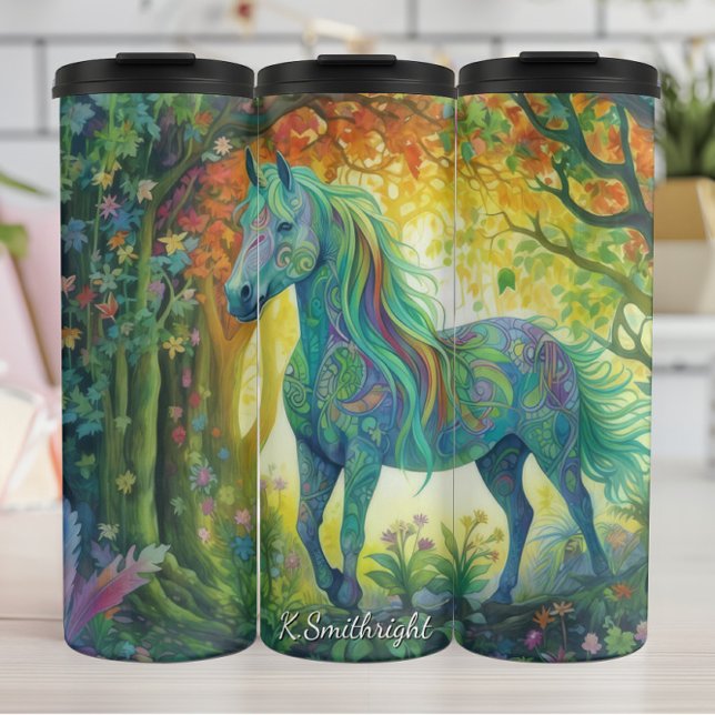 Garrafa Térmica Vibrant Abstract Horse Forest Wonder (Criador carregado)
