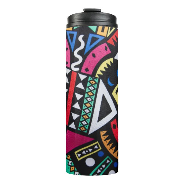 Garrafa Térmica Vibrant Afro-Centric Geometric Pattern – Bold Trib (Frente)