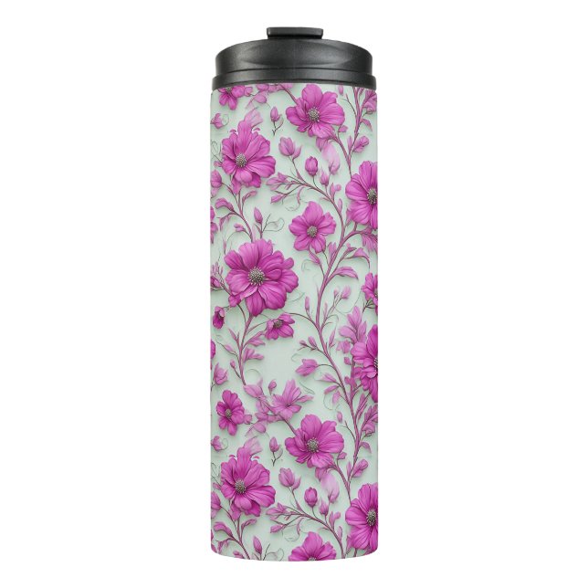 Garrafa Térmica Vibrant Pink Floral Pattern With Magenta Flowers (Frente)